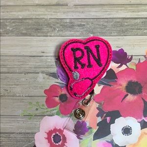 Felt Badge Reel Pink RN Heart